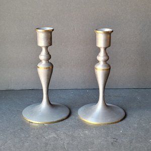 Vintage Beacon Hill Mixed Metal Taper Candlestick Set of 2 Candle Holders